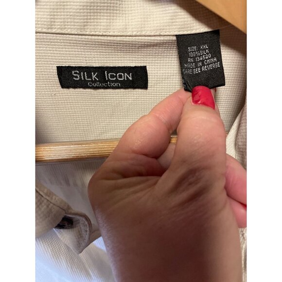 Silk Icon Mens Cream Button Down Short Sleeved Silk Shirt Sz 2XL - Picture 5 of 9